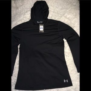 XL Under Armour Noir Black Fitted Mens Cold Gear Hoodie Anti Odor Tech sz XL